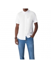 Camisa Oxford Light Manga Curta Tommy Hilfiger Original - branca