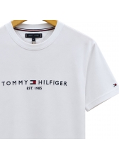 Camiseta Masculina Basica Logo Bordada Tommy Hilfiger Original - Branco