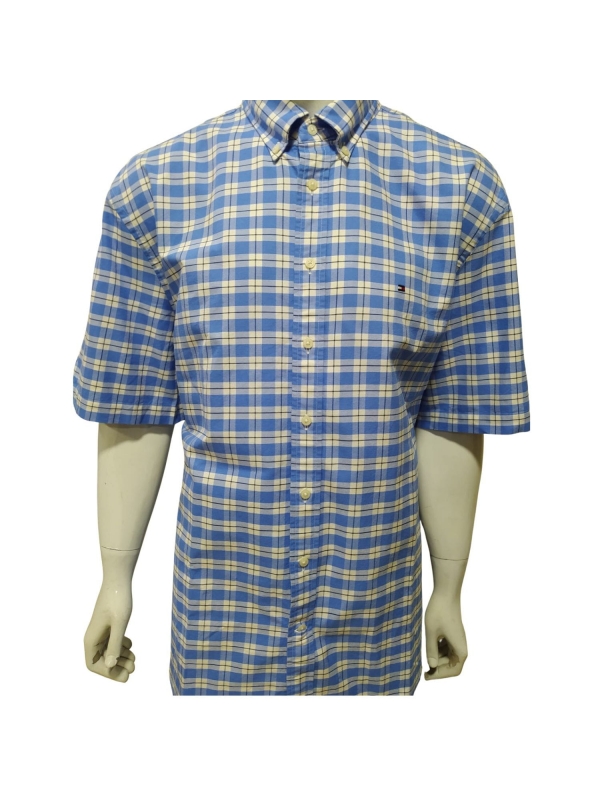 Camisa Manga Curta Tommy Hilfiger Regular Fit Xadrez Azul Spell Multi