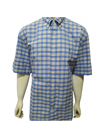 Camisa Manga Curta Tommy Hilfiger Regular Fit Xadrez Azul Spell Multi