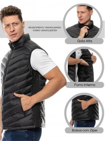 Colete Masculino Puffer Metalasse Preto Crocker Original