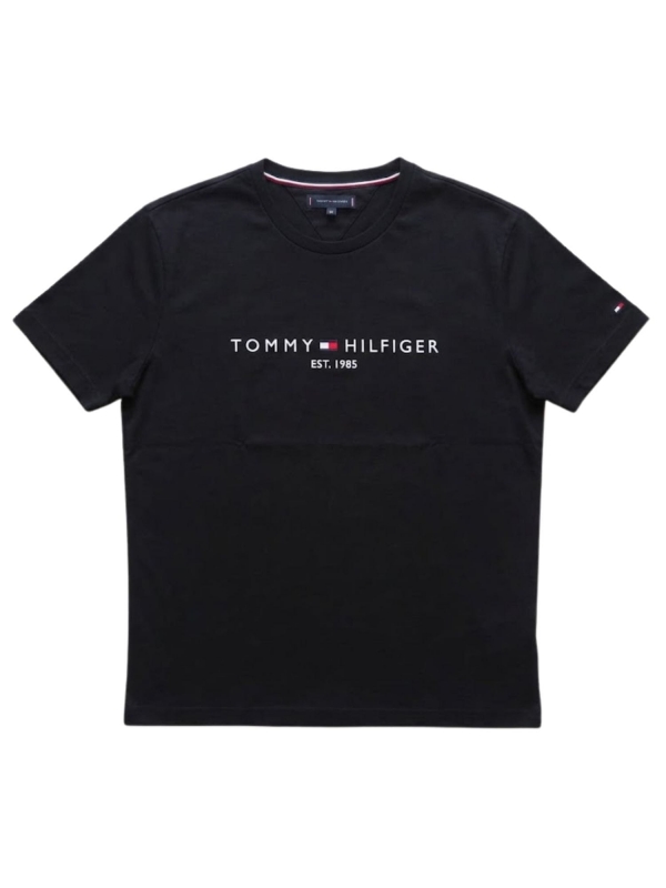 Camiseta Masculina Basica Logo Bordada Tommy Hilfiger Original - Preto