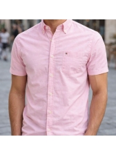 Camisa Oxford Light Manga Curta Tommy Hilfiger Original - Rosa