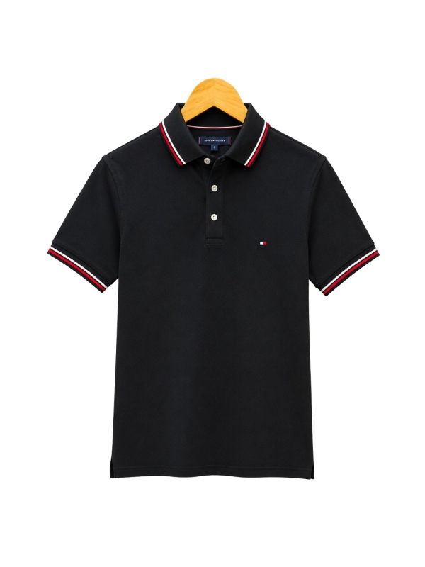 Camiseta Masculina Polo Diferenciada Tommy Hilfiger Original - Preto