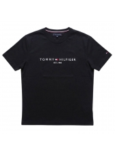 Camiseta Masculina Basica Logo Bordada Tommy Hilfiger Original - Preto