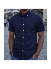 Camisa Oxford Light Manga Curta Tommy Hilfiger Original - Marinho