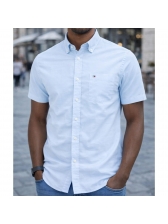 Camisa Oxford Light Manga Curta Tommy Hilfiger Original - Azul