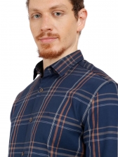 Camisa Manga Longa Aramis Slim Sarja Xadrez Caqui