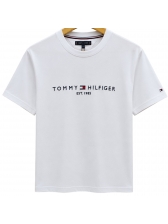 Camiseta Masculina Basica Logo Bordada Tommy Hilfiger Original - Branco