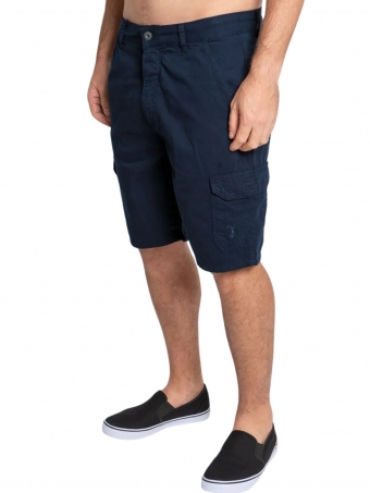 Bermuda Masculina Aleatory Sarja Lisa Cargo Casual Marinho
